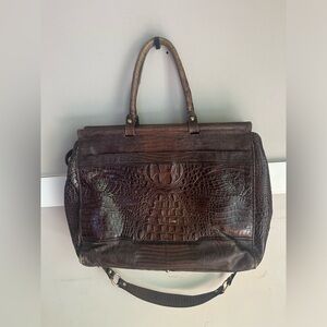 Brahmin Dark Brown Croc-Embossed Leather Briefcase